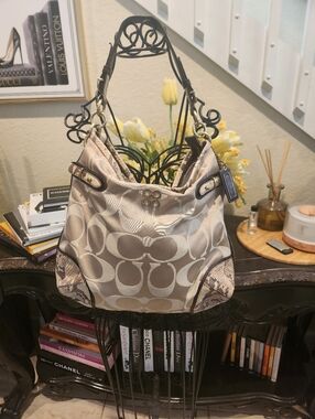 Coach Colette Signature snake-embossed leather trim Hobo Bag